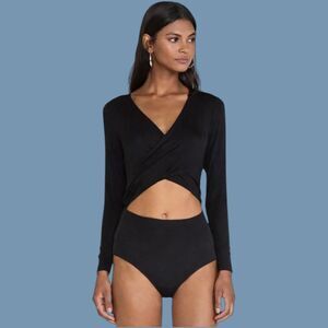 Lovers + Friends Black Cutout Wrap Bodysuit Long Sleeve Size Small EUC
